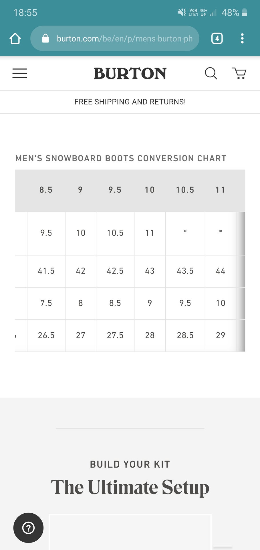 Burton Freestyle Bindings Size Chart